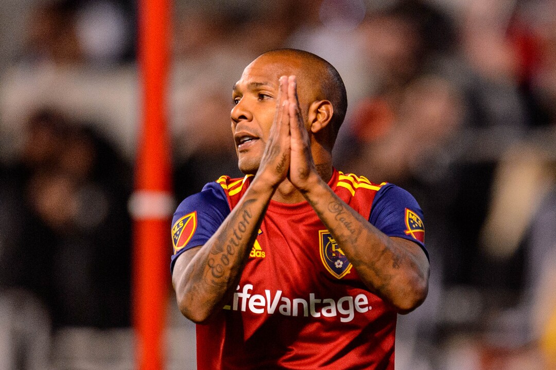 (Trent Nelson  |  The Salt Lake Tribune)  Real Salt Lake midfielder Everton Luiz (25) reacts to a missed shot on goal as Real Salt Lake hosts the San Jose Earthquakes, MLS soccer at Rio Tinto Stadium in Sandy on Wednesday Sept. 11, 2019.