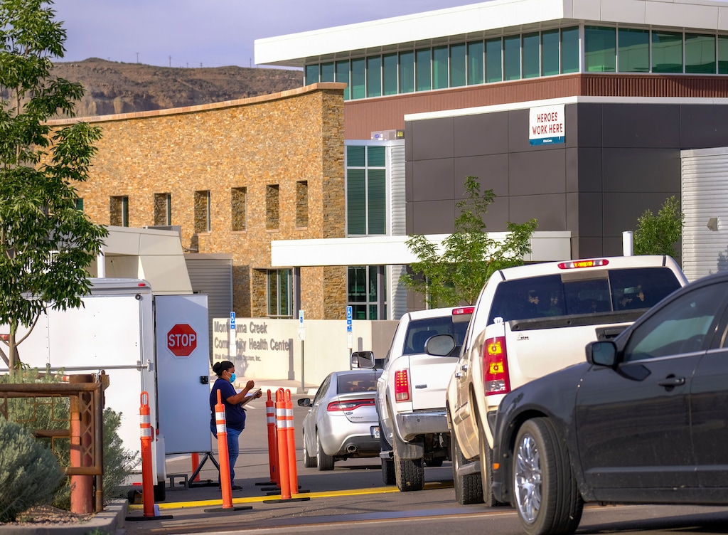 (Leah Hogsten  | Tribune file photo) Visitors entering Montezuma Creek Community Health Center are met by a security guard that screens and directs visitors where they need to go, June 24, 2020. The Montezuma Creek clinic is one of three other Utah Navajo Health System clinics in San Juan County.