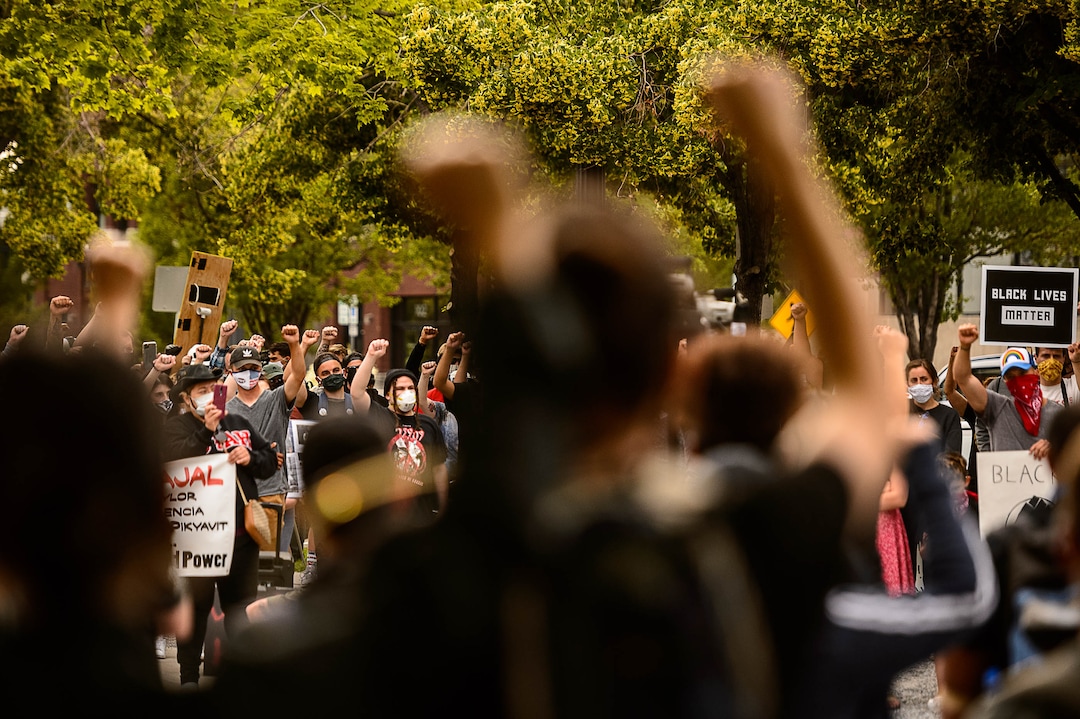 (Trent Nelson  |  The Salt Lake Tribune) People gather in Pioneer Park to protest police brutality in Salt Lake City on Saturday, June 13, 2020.