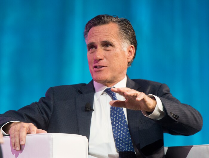 (Rick Egan  |  The Salt Lake Tribune)   Mitt Romney speaks at the Tech Summit at the Salt Palace Convention Center,  Friday, January 19, 2018.


