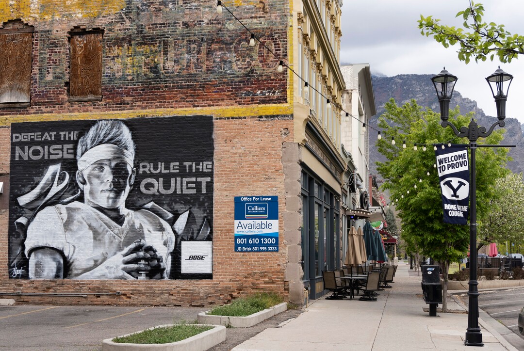(Rick Egan | The Salt Lake Tribune)  A local artist made a Zach Wilson mural. He will be on standby during the NFL Draft to paint the jersey. Tuesday, April 27, 2021.