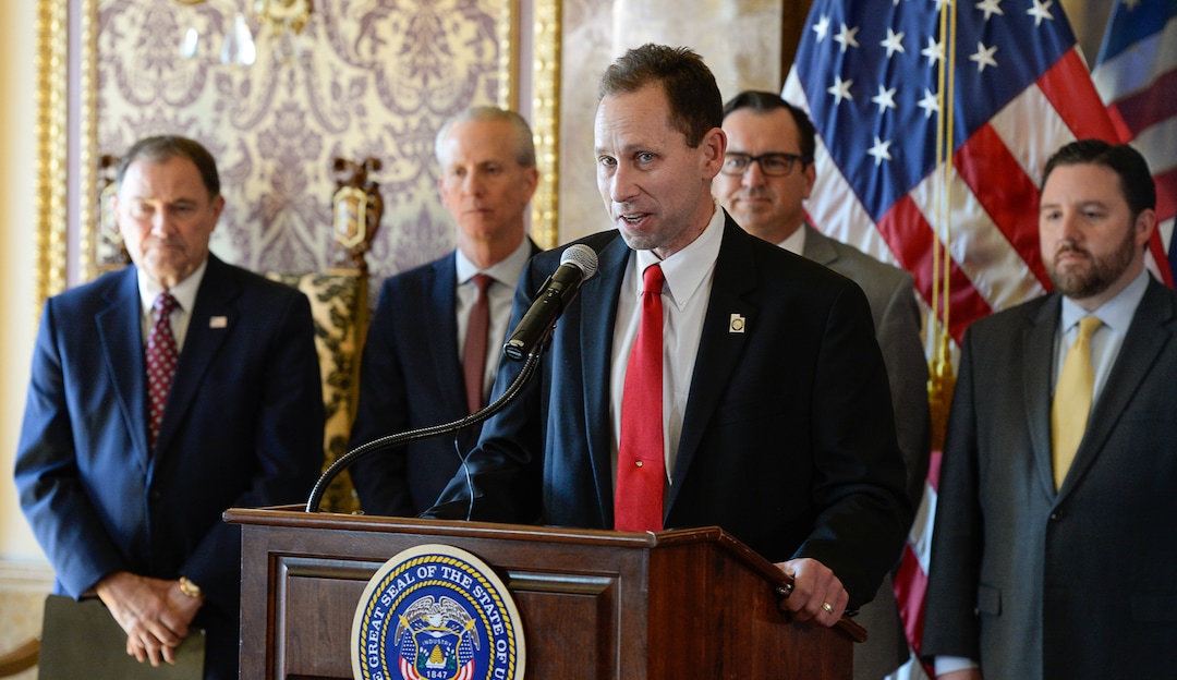 (Francisco Kjolseth  |  The Salt Lake Tribune)  Senator Brian Zehnder, R-Holladay, talks about the challenge of getting H.B. 472 - Medicaid Expansion Revisions to the desk of Gov. Gary Herbert, during a signing ceremony in the Gold Room of the Utah Capitol on Tuesday, March 27, 2018. The bill would expand Medicaid healthcare coverage to cover an additional 60,000 Utahns below the poverty line — pending approval from the federal government.