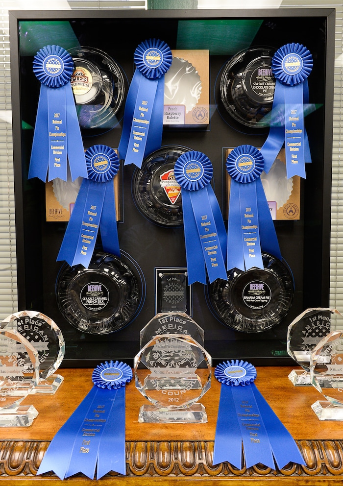 Francisco Kjolseth | The Salt Lake Tribune
Eight different pies sold through Associated Food Stores  and available at  Dans, Dicks, Maceys, Lins, Fresh Market and othe  stores in the surrounding eight states  earned blue ribbons in the commercial categories at the National Pie Championships.