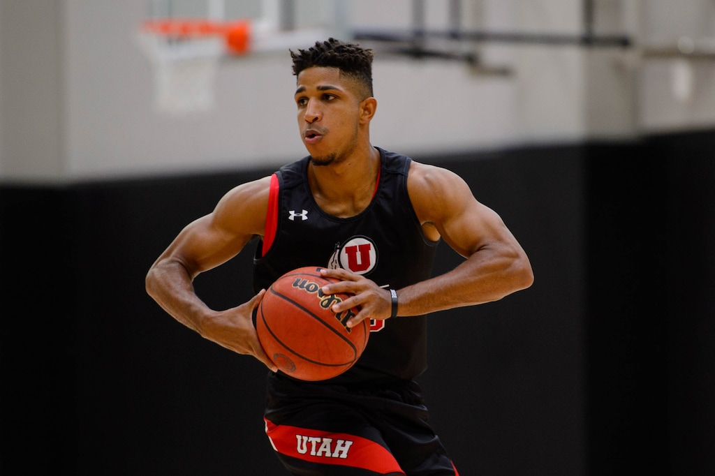 (Trent Nelson | The Salt Lake Tribune)
Alfonso Plummer at University of Utah basketball practice in Salt Lake City on Wednesday Sept. 25, 2019. Utah and other Pac-12 athletes may be allowed to start using the school's practice and training facilities again on June 1.