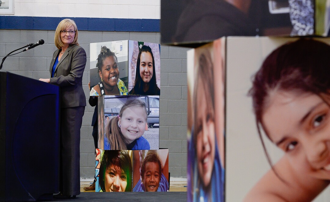 (Francisco Kjolseth  |  The Salt Lake Tribune)  LeAnn Saldivar, President and CEO of the Boys & Girls Club of Greater Salt Lake announces a multi-million dollar capital campaign to expand facilities to meet growing demand for services in two Salt Lake valley neighborhoods. Gathered at the Capitol West Boys & Girls Club at 567 W. 300 North in Salt Lake on Wed. Nov. 15, 2017, the Great Futures Capital Campaign announces the $5.6 million raised so far by generous donors. 