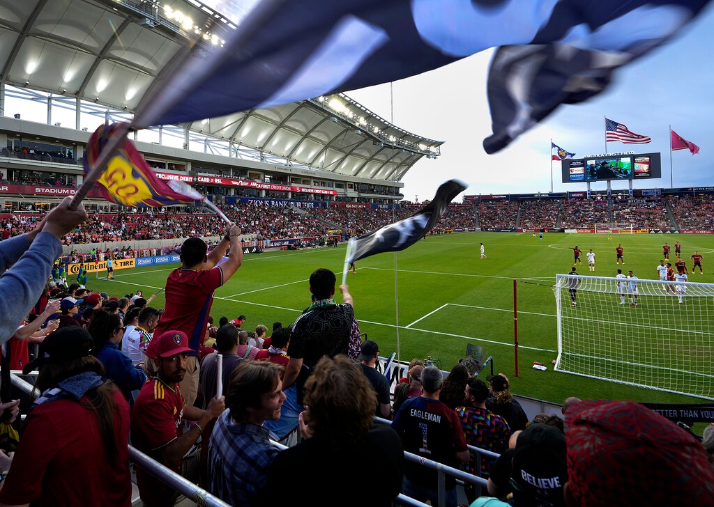 (Leah Hogsten | The Salt Lake Tribune) Fans cheer on Real Salt Lake during their game against the LA Galaxy on May 31, 2023.