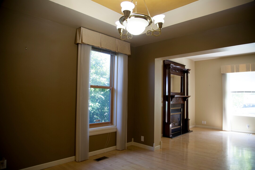 (Stella Yu |  The Salt Lake Tribune) Located at the foot of the state capitol building, the two-story historic home was rebuilt with a new roof, deck and patio cover. The 1,743-square-foot house has two bedrooms, one and a half bath, a livingroom with fireplace, a kitchen, a bar and a formal dining room.