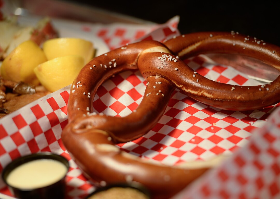 (Francisco Kjolseth  |  The Salt Lake Tribune)  A Bavarian pretzel at Lagoon Amusement Park new Biergarten.