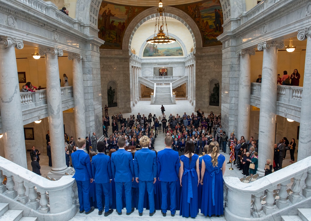 (Rick Egan  |  The Salt Lake Tribune)  Surrounded by supporters, Gov. Gary R. Herbert signs into law the new hate crimes bill along with Senate President Stuart Adams, Sen. Daniel Thatcher, Rep. Lee Perry and Lt Gov. Spencer Cox, at the Utah State Capitol, Tuesday, April 2, 2019.