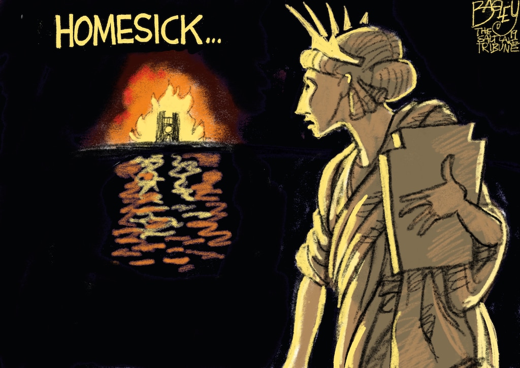 (Pat Bagley | The Salt Lake Tribune)  This Pat Bagley cartoon, titled "Our Lady," appears in The Salt Lake Tribune on Tuesday, April 16, 2019.