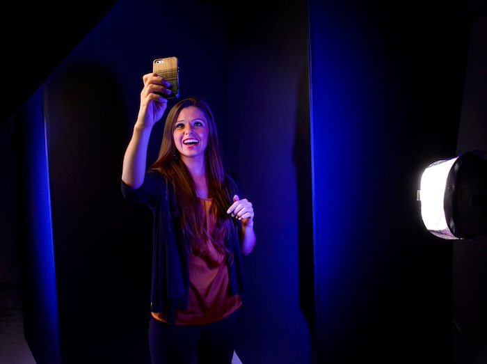 (Steve Griffin  |  The Salt Lake Tribune) BYU music student Nadia Khristean records a short video for her Instagram account in the Salt Lake Tribune studio in Salt Lake City Wednesday August 2, 2017. Khristean performs songs and makes accompanying YouTube videos in partnership with local charities and cause-oriented organizations. She has made videos for such issues as refugee awareness, suicide prevention, homelessness, foster care and veterans affairs.  