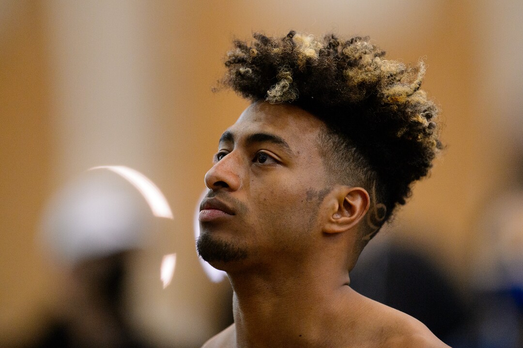(Trent Nelson  |  The Salt Lake Tribune) Batchlor Johnson before testing his vertical jump during BYU football Pro Day, in Provo on Friday, March 26, 2021.