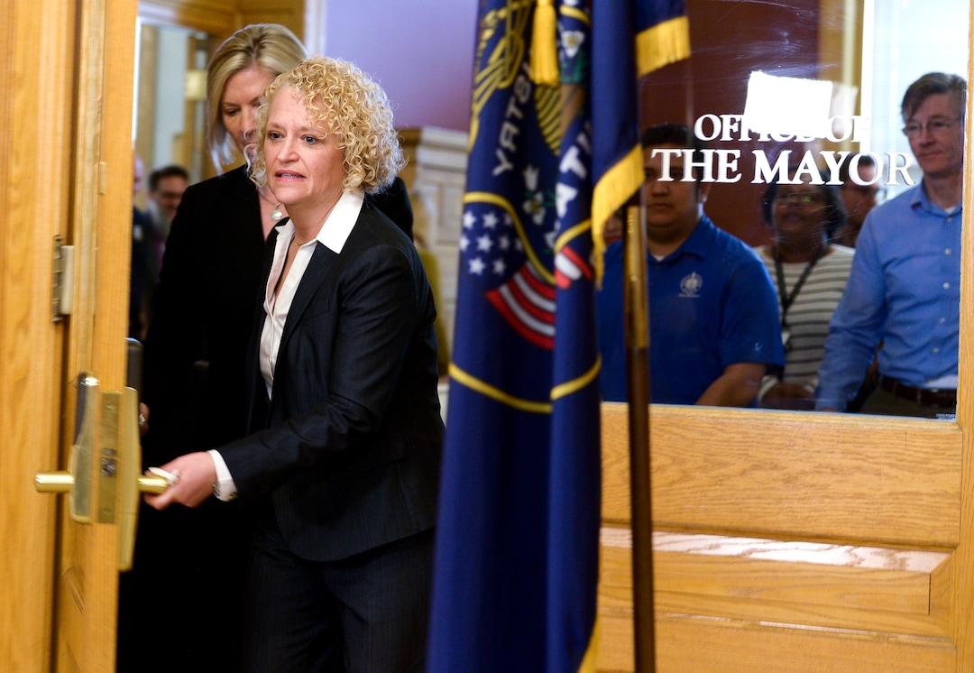 Leah Hogsten  |  The Salt Lake Tribune  Salt Lake City Mayor Jackie Biskupski announced Monday she will not seek re-election with her spouse Betty Iverson by her side and staff backing her. "In making this decision I weighed three things," she said in her statement. "My responsibility to my family, something I have fought to legally have for most of my personal and professional life. My duty to the people of Salt Lake City and to the office I hold. And, my desire to be a candidate for mayor." Biskupski, who was elected in 2015, had announced on Feb. 9 she was seeking re-election.