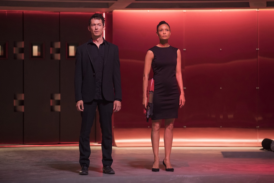 (Photo: John P. Johnson/HBO) Simon Quarterman as Lee Sizemore and Thandie Newton as Maeve in Season 2 of “Westworld.”