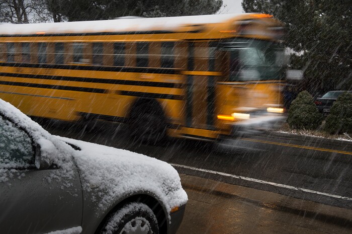 (Scott Sommerdorf | The Salt Lake Tribune)
Snow falls near Evergreen Elementary School in Salt Lake City, Wednesday, December 20, 2017.