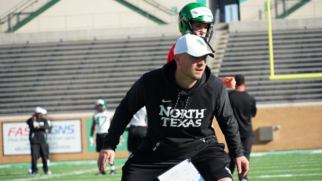 (Photo Courtesy of Utah State Athletics) Bodie Reeder, shown with his previous employer North Texas University, is the new offensive coordinator for Utah State football.