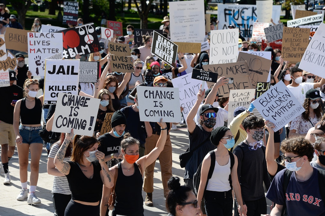 (Francisco Kjolseth  |  The Salt Lake Tribune) Demonstrators protest against police brutality on Wednesday, June 3, 2020, in downtown Salt Lake City, as the initially set 8 p.m. weeklong curfew was removed.