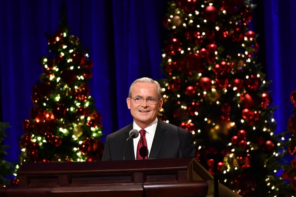 (The Church of Jesus Christ of Latter-day Saints) Patrick Kearon, then in the Presidency of the Seventy, speaks at a 2019 Christmas devotional. He is the faith's newest apostle.