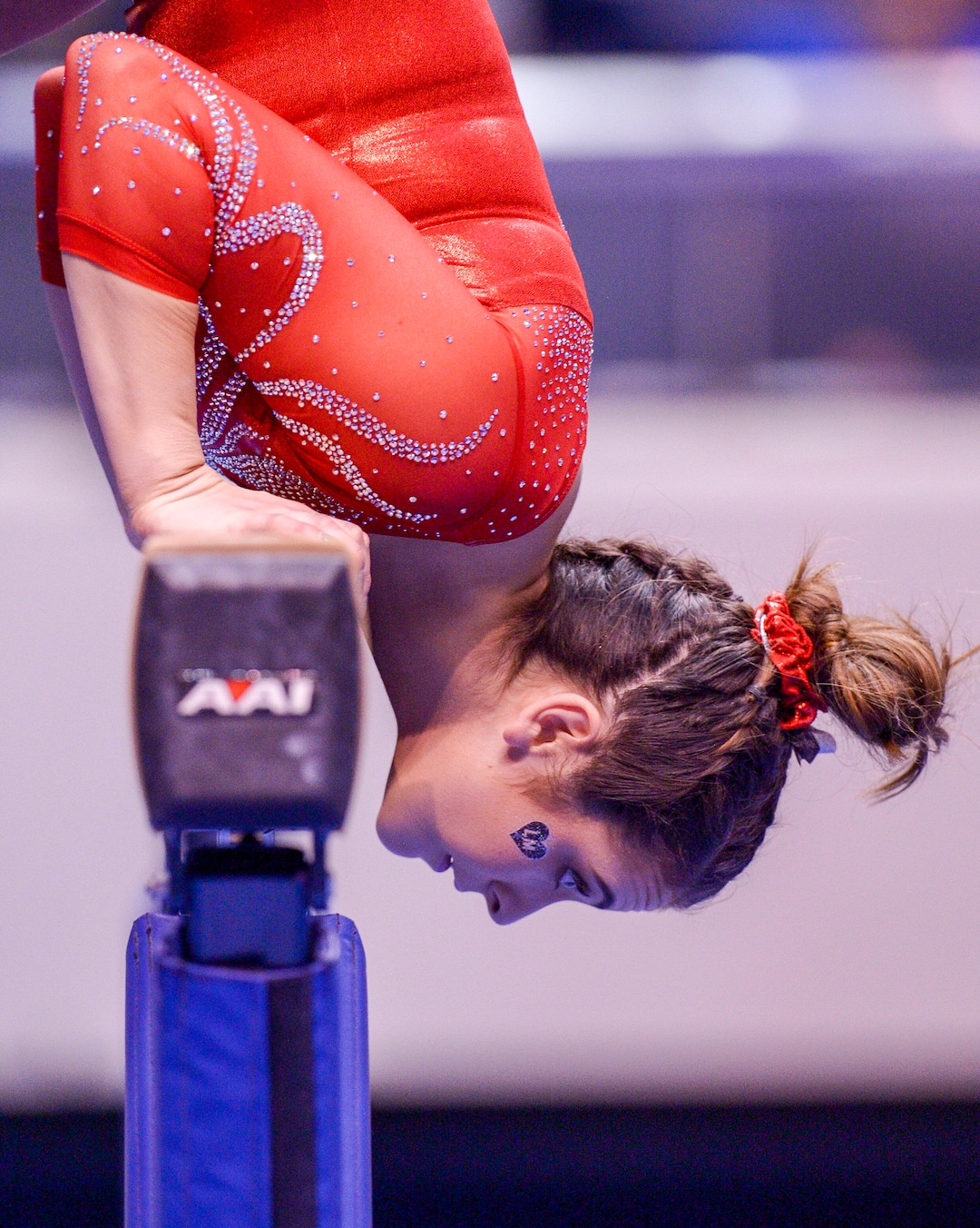 Leah Hogsten  |  The Salt Lake Tribune Utah's Alexia Burch on the beam as No. 3 University of Utah gymnastics team meets BYU gymnastics at the Marriot Center, Jan. 10, 2019.