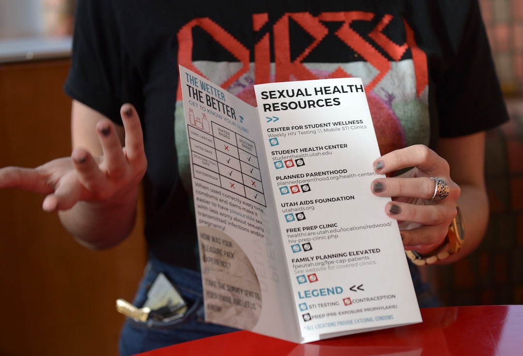 (Leah Hogsten  |  The Salt Lake Tribune) University of Utah student Grace Mason and health educator Maya Jolley want you to talk about sex. "We hope to break down the stigmas," said Mason, Jan 15, 2020, who along with Jolley created "The Pleasure Pack"  discreet delivery and pick-up service to increase access to safer sex supplies and increase sexual and reproductive health knowledge. University of Utah students can customize their Pleasure Pack with external or internal condoms, oral dams, and water or silicone-based lubricants.