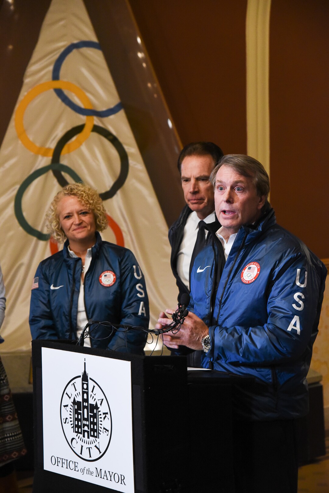 (Francisco Kjolseth  |  The Salt Lake Tribune)  Utah Sports Commission CEO Jeff Robbins discusses the announcement after Salt Lake City officials get the news that U.S. Olympics Committee chose Salt Lake City over Denver to bid for a future Winter Olympics, possibly 2030, as they gather at City Hall to share the news on Friday, Dec. 14, 2018.