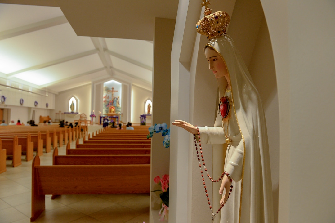 Leah Hogsten  |  The Salt Lake Tribune Members of Our Lady of Perpetual Help Catholic church participate in morning mass,  Wednesday, Dec. 5, 2018 in Kearns. The mostly Vietnamese congregation purchased the former Church of Jesus Christ of Latter-day Saints church in 2003 and now holds services in the former Mormon church's basketball gymnasium. Mormons now make up less than 50% of Salt Lake County. 