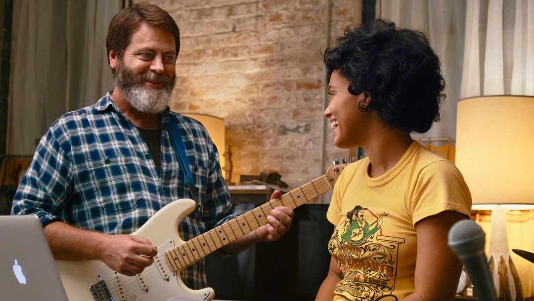 (Courtesy of Sundance Institute | photo by Jon Pack) Nick Offerman and Kiersey Clemons appear in "Hearts Beat Loud" by Brett Haley, an official selection of the Premieres program at the 2018 Sundance Film Festival.