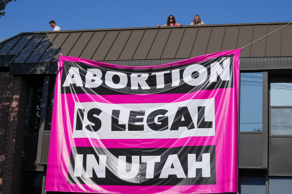 (Chris Samuels | The Salt Lake Tribune) A banner is draped over a Planned Parenthood Association of Utah location in Salt Lake City, Thursday, Aug. 1, 2024. The Utah Supreme Court ruled Thursday that abortion will remain legal up to 18 weeks in Utah while the state awaits a lower court’s ruling on Planned Parenthood Association of Utah’s lawsuit alleging that a near-total abortion ban is unconstitutional.
