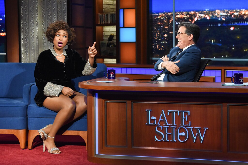 (Scott Kowalchyk/CBS) Stephen Colbert and guest Jennifer Hudson on "The Late Show" on Thursday, Aug.12.