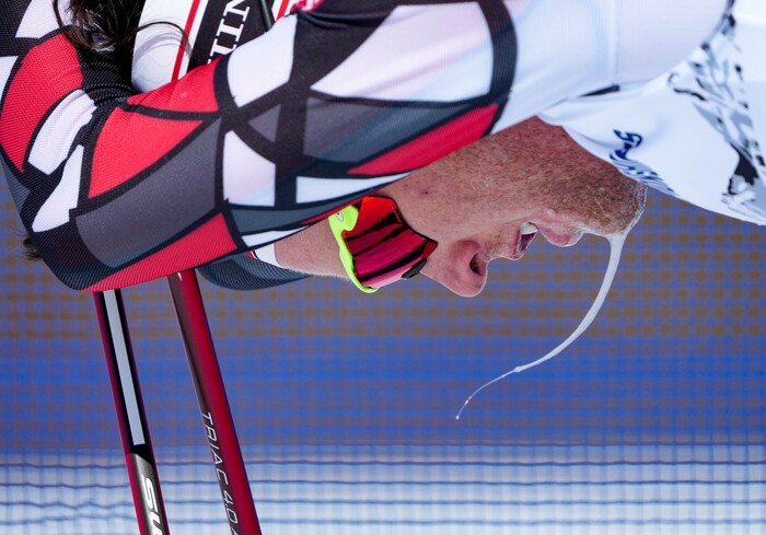 (Francisco Kjolseth | The Salt Lake Tribune) Samuel Hendry of the University of Utah catches his breath after competing in the men’s 10K classic during the NCAA Skiing Championships held at the Soldier Hollow Nordic Center on Thursday, March 10, 2022 in Midway, Utah. 