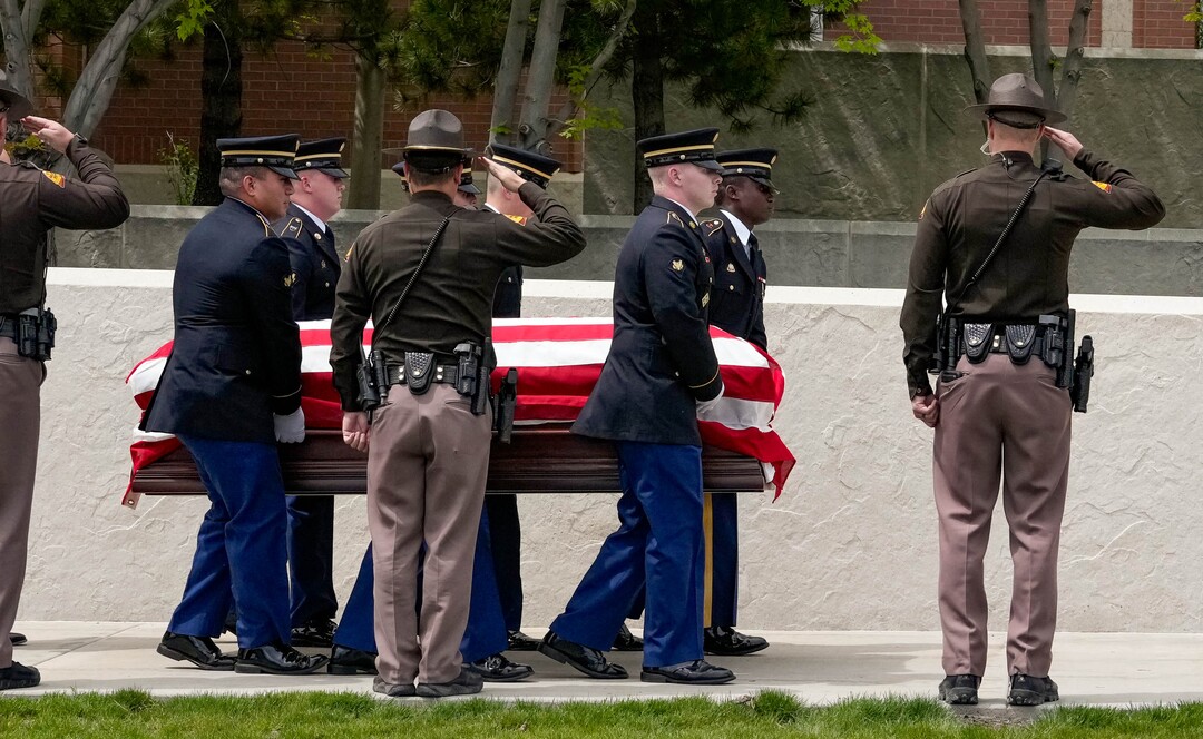 (Francisco Kjolseth | The Salt Lake Tribune) Pallbearers carry the casket of former U.S. Sen. Orrin Hatch after funeral services at The Church of Jesus Christ of Latter-day Saints Institute of Religion in Salt Lake City on Friday, May 6, 2022. Hatch, the longest-serving Republican senator in U.S. history and the longest-serving from Utah, died April 23 at age 88.
