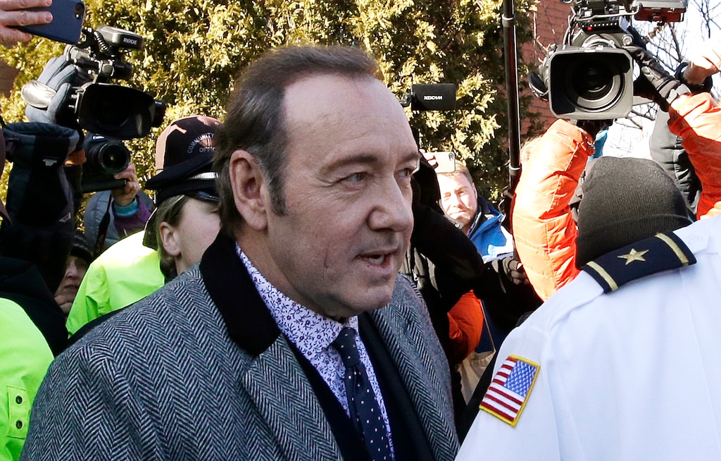 Actor Kevin Spacey departs from district court on Monday, Jan. 7, 2019, in Nantucket, Mass., after he was arraigned on a charge of indecent assault and battery. The Oscar-winning actor is accused of groping the teenage son of a former Boston TV anchor in 2016 in the crowded bar at the Club Car in Nantucket. (AP Photo/Steven Senne)