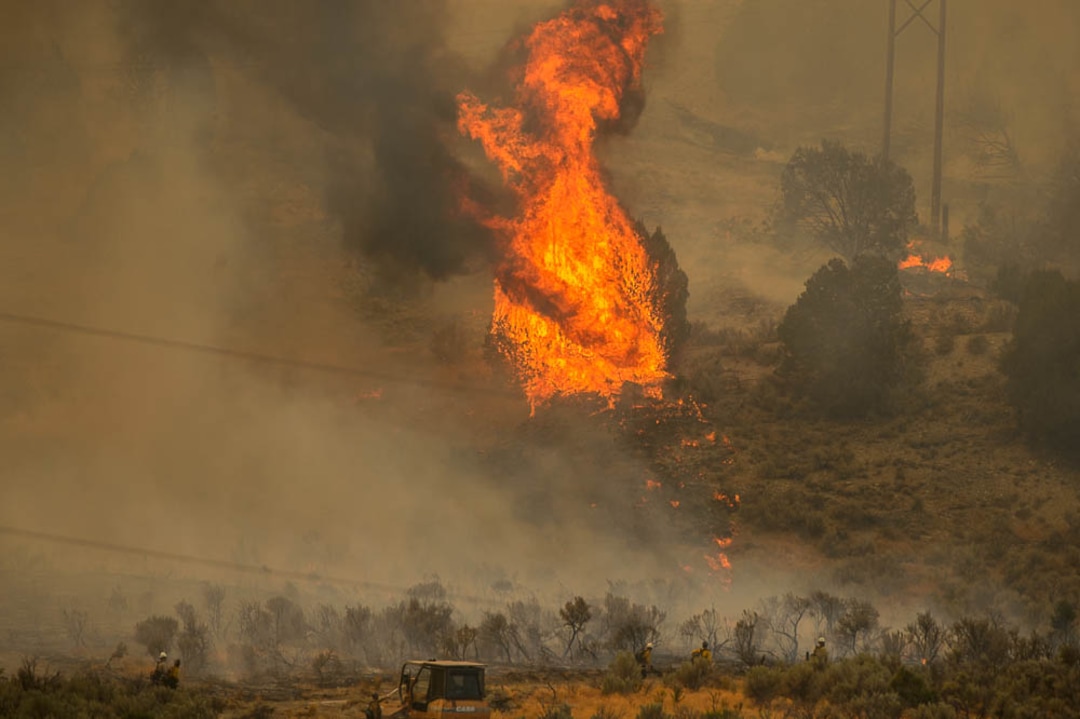 (Trent Nelson | The Salt Lake Tribune) The Coal Hollow Fire burns along Highway 6 in Utah County, Thursday Aug. 9, 2018.