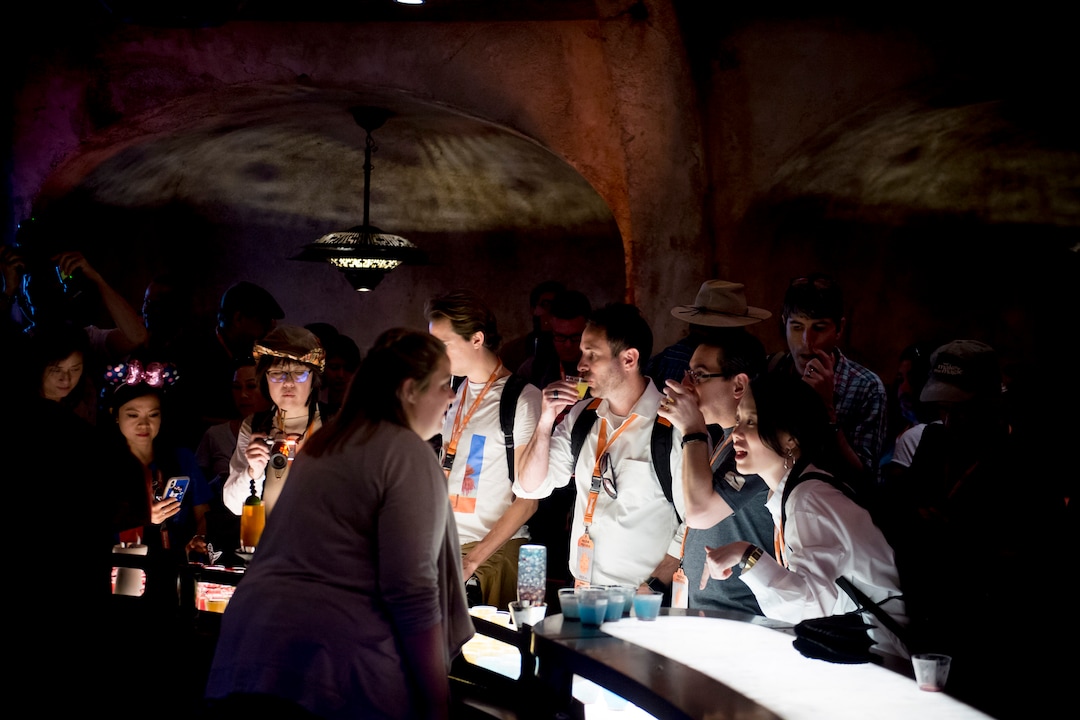 (Jeremy Harmon  |  The Salt Lake Tribune) Patrons sample drinks at Oga's Cantina at Star Wars: Galaxy's Edge in Anaheim, Ca. on Wednesday, May 29, 2019. The cantina is reminiscent of the one in the original Star Wars film from 1977.