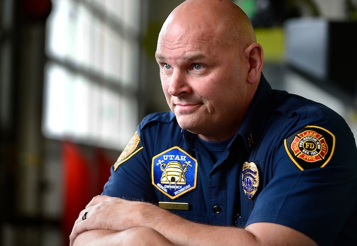 (Scott Sommerdorf | The Salt Lake Tribune)
Capt. Mike Stevens speaks during an interview at Fire Station 12 near the Salt Lake International Airport, Thursday, May 10, 2018.
Stevens was once suicidal, a reaction to accumulated traumas he had witnessed on the job. He's now pushing other first responders to consider their mental health.