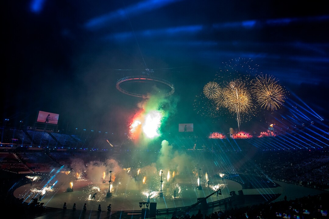 (Chris Detrick  |  The Salt Lake Tribune)  Fireworks explode during the Pyeongchang 2018 Winter Olympics opening ceremony at Olympic Stadium Friday, February 9, 2018.  