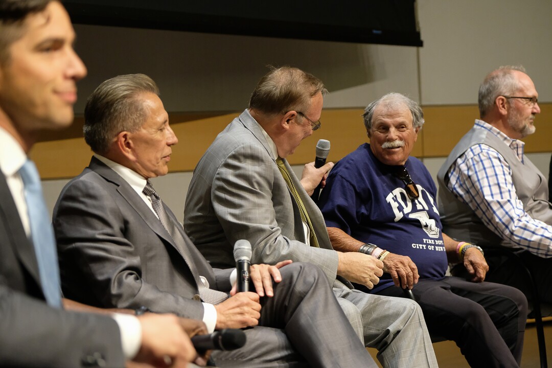 (Francisco Kjolseth  |  The Salt Lake Tribune)  All eight of the candidates for Salt Lake City mayor gather for a debate at the Salt Lake City Library on Wed. June 26, 2019, which includes in part pictured from left, David Garbett, David Ibarra, Jim Dabakis, Richard Goldberger and Stan Penfold.