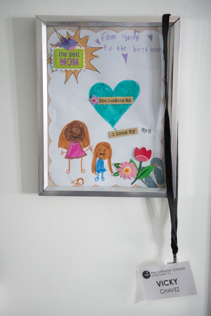 (Jeremy Harmon  |  The Salt Lake Tribune) Seven-year-old Yaretzi drew this picture for her mother Vicky Chavez. The family has been living at the First Unitarian Church on 1300 East in Salt Lake City on Dec. 14, 2018.