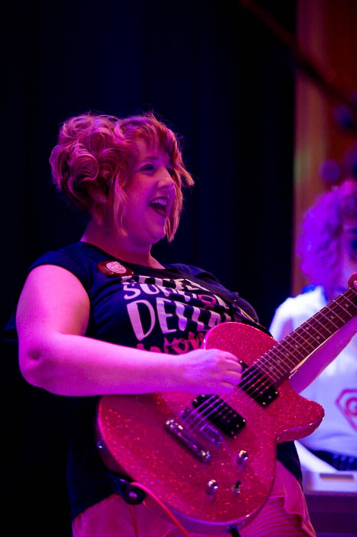 (Trent Nelson | The Salt Lake Tribune) Genevra Prothero performs with the Glitter Sisters at Rock Camp for Womyn's showcase on Feb. 4, part of a new program by the same group that does Rock and Roll Camp for Girls in Salt Lake City.