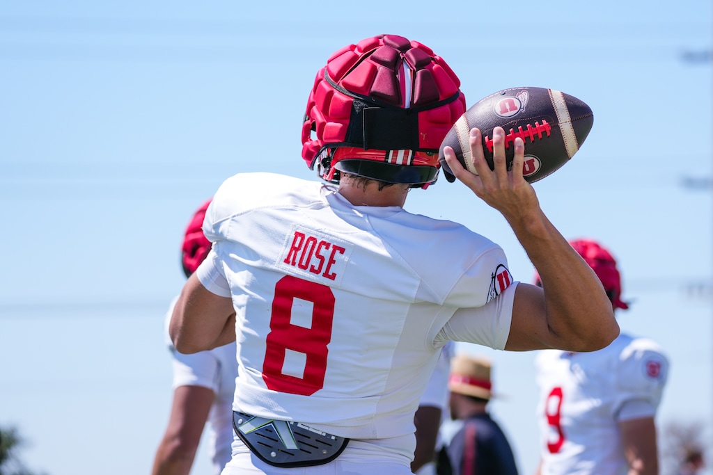 (Eli Rehmer | Utah Athletics) Quarterback Brandon Rose participates in Utah football fall practice in Salt Lake City on Tuesday, Aug. 8, 2023.