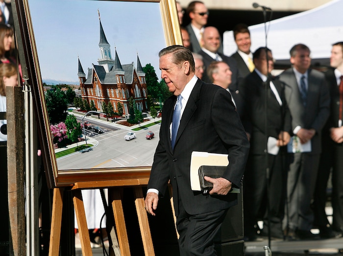 (Scott Sommerdorf | The Salt Lake Tribune) Jeffrey R. Holland arrives to conduct a groundbreaking of the Provo City Center Temple in 2012.