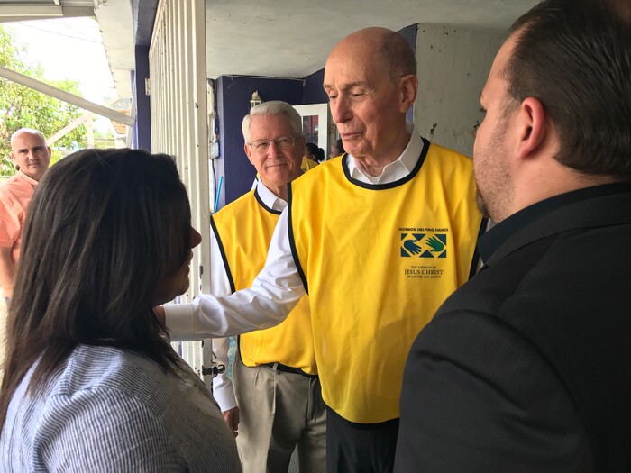 (Courtesy of The LDS Church)  President Henry B. Eyring, first counselor in the First Presidency of The Church of Jesus Christ of Latter-day Saints, visited with government officials and ministered to local Mormons and residents in the Caribbean Friday, September 15, 2017, in the wake of Hurricane Irma.