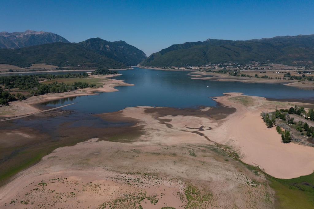 (Francisco Kjolseth | The Salt Lake Tribune) Pineview Reservoir, Ogden's primary water supply, seen on Thursday, Aug. 12, 2021, has since dropped below 16% capacity. Water managers shut off secondary water early due to Utah's prolonged drought, and now they're working to prevent residents from using drinking water instead to keep their landscapes green.