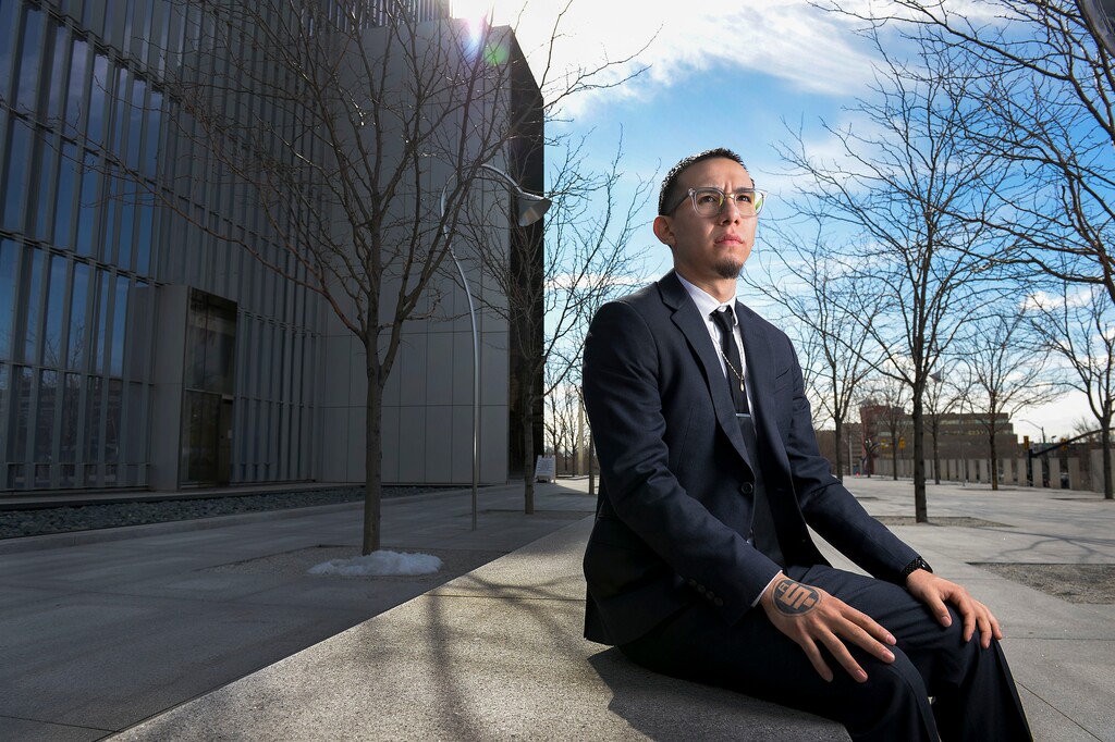 (Leah Hogsten | The Salt Lake Tribune) Luis Gustavo Lopez testified against Alan D. Covington on Feb. 18, 2020 in the U. S. District Court in Salt Lake City. Covington allegedly attempted to kill Lopez and Lopez's father outside the family's tire shop in November 2018.