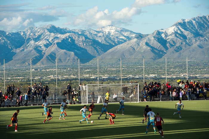 (Rick Egan  |  The Salt Lake Tribune)      The Real Monarchs play the Las Vegas Lights FC at the new Zions Bank Stadium in, Herriman, Monday, April 30, 2018.


