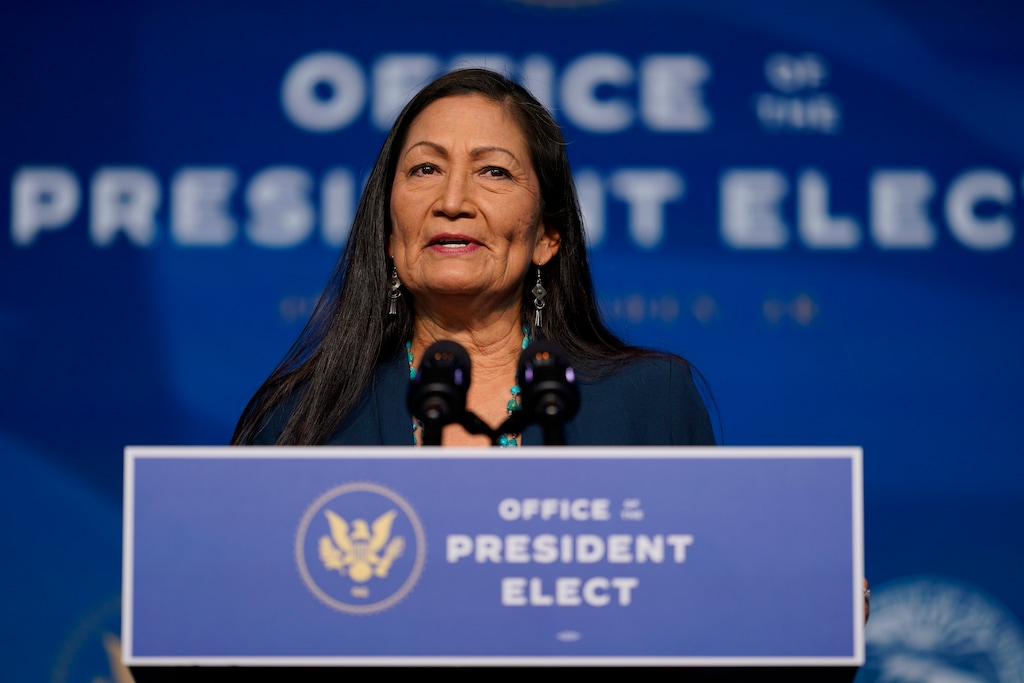 (Carolyn Kaster | AP file photo)

In this Dec. 20 photo, the Biden administration's nominee for Secretary of Interior, Rep. Deb Haaland, D-N.M., speaks at The Queen Theater in Wilmington, Delaware.