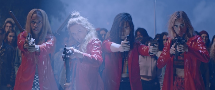 (Courtesy Sundance Institute) Four teens — played by Abra, Odessa Young, Hari Nef and Suki Waterhouse (from left) — fight back when their personal information leaks online, in Sam Levinson's "Assassination Nation," which will screen in the Midnight program of the 2018 Sundance Film Festival.