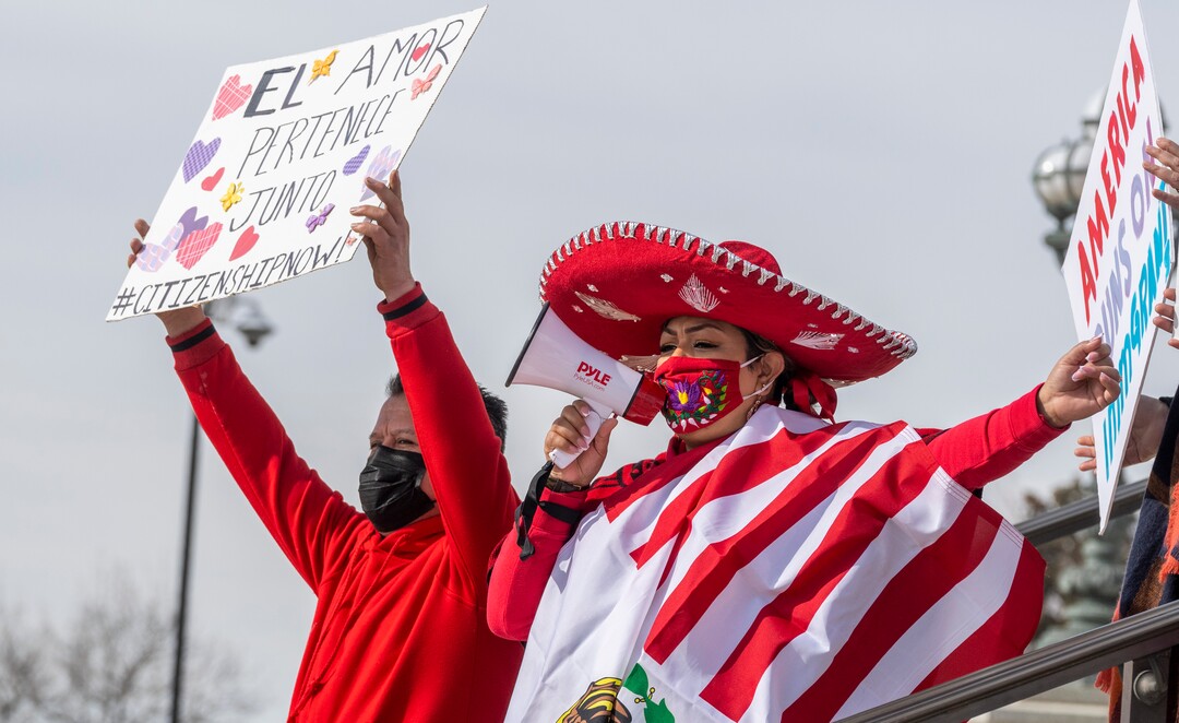 (Rick Egan | The Salt Lake Tribune)  Participants gather on the steps of the Capitol, for the national Day Without Immigrants rally, on Monday, Feb. 14, 2022.