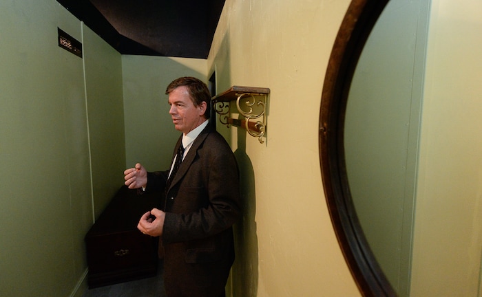 (Francisco Kjolseth  |  The Salt Lake Tribune)  Les Pardew, owner of the Mystery Escape Room at The Gateway gives a tour of the re-created rooms from "Downton Abbey" for its latest attraction.