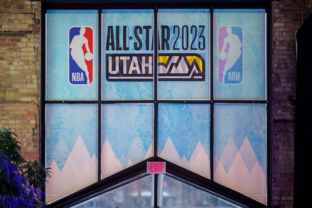 (Trent Nelson | The Salt Lake Tribune) The NBA Ice Buckets installation on the south side of Trolley Square in Salt Lake City on Friday, Jan. 27, 2023.